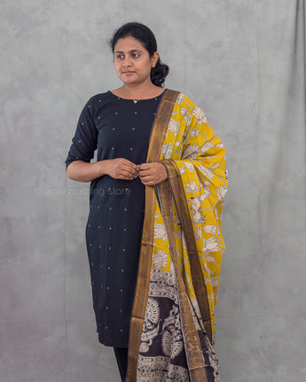 Women’s butta black cotton kurti set for festive wear