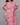 Close-up of floral on women's puce pink semil-tissue 3pc kurti set with dupatta
