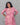 Model wearing women's floral puce pink semil-tissue 3pc kurti set with dupatta