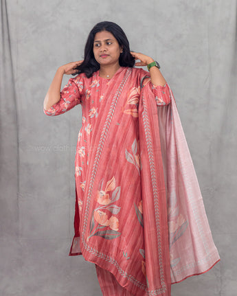 Women's floral valentine red modal 3pc kurti set with dupatta for festive wear