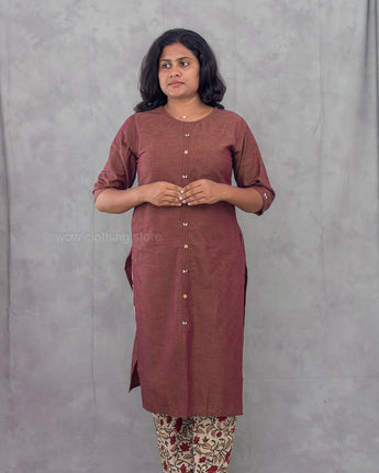 Women's plain brown cotton 2pc kurti set for everyday wear