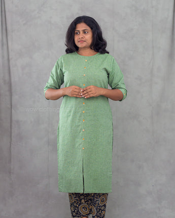 Women's plain green cotton 2pc kurti set for everyday wear