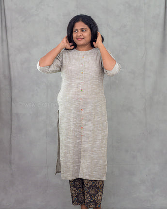 Women's printed gray cotton 2pc kurti set for everyday wear
