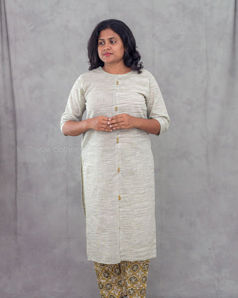 Women's printed light gray cotton 2pc kurti set for everyday wear