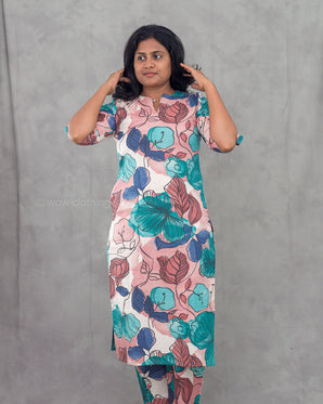 Woman's floral multicolor cotton kurti set for everyday wear