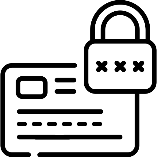 Icon of a credit card with a padlock over it, symbolizing security.