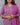 Woman wearing a purple floral patterned kurti suit against a gray background