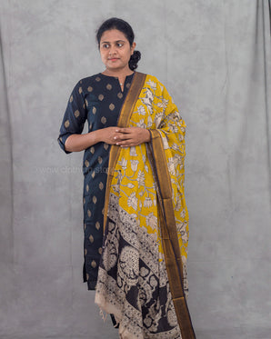 Women's jacquard black semil-silk 3pc kurti set with dupatta for festive wear